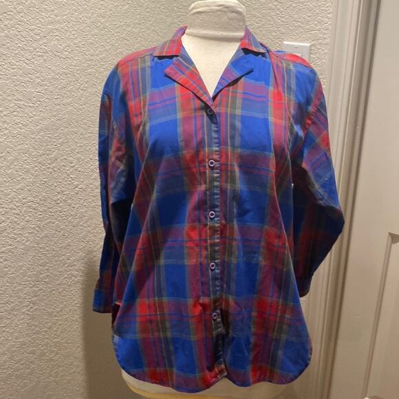 Vintage Ship N’ Shore Plaid Women’s Button Down Colorful Shirt Sz XXL Blue Red - Picture 1 of 11